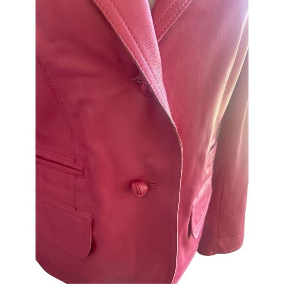 Vintage Pamela McCoy Collections Leather Fuchsia Blazer Jacket S - Picture 4 of 9
